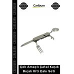 Özel Üretim Kamp Outdoor Katlanabilir Dayanıklı Çok Amaçlı Çatal Kaşık Bıçak Kiti Çakı Seti Gümüş