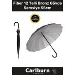 Özel Üretim Otomatik Mekanizma Baston Tip Rüzgar Korumalı Fiber 12 Telli Bronz Gövde Şemsiye 55cm