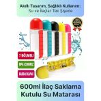 Özel Üretim Pillbox Suluk Organizer %100 Bpa İçermez 7 Gün Hap İlaç Saklama Kutulu 600Ml Su Matarası