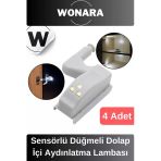 Özel Üretim Sensörlü Düğmeli Led Işıklı Tak Çıkar Dolap İçi Otomatik Aydınlatma Lambası 4 Adet