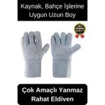 Özel Üretim Uzun Boy Isıya Dayanıklı Rahat Yangın Için Kaynakçı Yanmaz Çok Amaçlı Bahçe Deri Eldiven - diğer - Beyaz - Standart