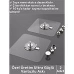 Özel Üretim Yüksek Kaliteli Suya Neme Ekstra Dayanıklı Montajsız Ultra Güçlü Vantuzlu Askı 2 Adet Tu