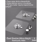 Özel Üretim Yüksek Kaliteli Suya Neme Ekstra Dayanıklı Montajsız Ultra Güçlü Vantuzlu Askı 3 Adet Tu