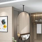 Özelleştirilebilir Siyah Metal Çerçeve Oval Banyo Asma Çubuk Ayna Duvar için Asma Makyaj Aynası Yatak Odaları için Şifonyer Tavan Çubuğu Özelleştirilebilir Duvar Dekoratif Ayna