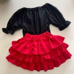 Özge Başaran Kız Çocuk, Kırmızı Fırfırlı Etek, Balon Kol Siyah Bluz, Kırmızı Bandana Set. 6-9 Ay - 6 - 9 Ay