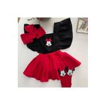 özge başaran Kız Çocuk Kırmızı Siyah Figürlü Pileli Salopet Bandana Çorap Set-6-9 Ay