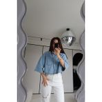 Özge Özgenç Geniş Kol Crop Denim Gömlek - 32 - Mavi