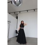 Özge Özgenç Pileli Toku Doku Maksi Etek - Siyah - 40