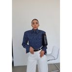 Özge Özgenç Puantiyeli Omuzu Vatkalı Gömlek - Lacivert