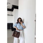 Özge Özgenç Tek Cepli Crop Denim Gömlek - 42 - Buz Mavisi