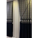 Özgün Perde (2911) Şık Desenli Pano Fon Lacivert-Gümüş (Tek Kanat+Aksesuar) Lacivert 80 x 260