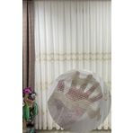 Özgün Perde (7144) Aplike Clara Modern Dalgalı Altın Şeritli (1/3 Sık Pile) Ekru Tül Perde Kırık Beyaz 230 x 230
