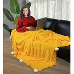 Özgüner Oyuncak Ayıcı Oyuncak Ponponlu 200X220 cm Pelüş Tv Battaniyesi - Sarı - 200 x 200 cm