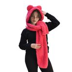 Özgüner Oyuncak Kapüşonlu Peluş Bere, Pelüş Atkı,Rüzgar Geçirmez Atıkı, Yumuşacık Welsoft Polar Boyunluk Şalı,Pelüş Boyunluk,Ayıcıklı Atkı (Fuşya)
