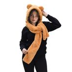 Özgüner Oyuncak Kapüşonlu Peluş Bere, Pelüş Atkı,Rüzgar Geçirmez Atıkı, Yumuşacık Welsoft Polar Boyunluk Şalı,Pelüş Boyunluk,Ayıcıklı Atkı (Kahverengi)