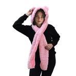 Özgüner Oyuncak Kapüşonlu Peluş Bere, Pelüş Atkı,Rüzgar Geçirmez Atıkı, Yumuşacık Welsoft Polar Boyunluk Şalı,Pelüş Boyunluk,Ayıcıklı Atkı (Pembe)