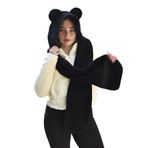 Özgüner Oyuncak Kapüşonlu Peluş Bere, Pelüş Atkı,Rüzgar Geçirmez Atıkı, Yumuşacık Welsoft Polar Boyunluk Şalı,Pelüş Boyunluk,Ayıcıklı Atkı (Siyah)