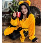 Özgüner Oyuncak Kapüşonlu Unisex Wellsoft Peluş Sabahlık - Sarı - Standart