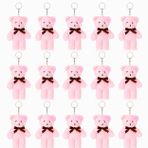 Özgüner Oyuncak Mini Peluş Ayıcık Anahtarlık 15'li Paket - 15 cm Sevimli Ayı Anahtarlık - Çanta Süsü ve Hediyelik Anahtarlık Seti (Pembe)