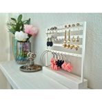 Özgürce 5 Katlı Beyaz Takı Standı, Minimalist Küpe ve Takı Düzenleyici - Ahşap - Beyaz