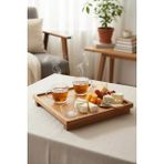 Özgürce Ahşap Kare Peynir Tabağı ve Sunum Standı, 26X26X3,5 Cm, Şık ve Doğal Tasarım - Cappuccino - Seçenek 1