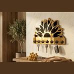 Özgürce Ayçiçeği Tasarım Anahtarlık Askısı, Mdf ve Pleksi Duvar Dekoru (24X15 Cm) - Seçenek 1 - Altın