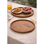 Özgürce Çiftli Ahşap Yuvarlak Servis ve Sunum Tepsi Seti 28 cm - Ahşap - Ceviz - Seçenek 1
