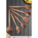 Özgürce Doğal Ceviz Ağacı Ahşap Tahta Kaşık ve Spatula Seti, 6'lı Paket - Seçenek 1