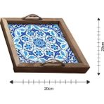 Özgürce El Yapımı Seramik Desenli Ahşap Servis Tepsisi 20X20 cm - Ahşap - Beyaz - Seçenek 1