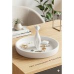 Özgürce Kedi Figürlü Takı ve Aksesuar Organizer, Dekoratif Tepsi, 16 cm - Ahşap - Beyaz