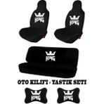 Özgürce King Baskılı Oto Koltuk Kılıfı ve Boyun Yastığı Takımı, Şık ve Uyumlu - Ahşap