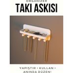 Özgürce Yapıştırmalı Takı Askısı, Duvar Dekoratif Organizer, Kolay Kullanım - Ahşap