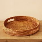Özgürce Yuvarlak Rattan Tepsi 35X6 Cm, Modern ve Isveç Tarzı, Şık Sunumlar - Ahşap - Ceviz - Seçenek 1