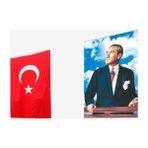 Özgüvenal -2 Raşel Kumaş Atatürk Posteri + Türk Bayrağı 300 x 450 cm