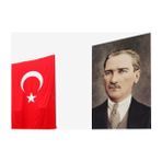 Özgüvenal -3 Raşel Kumaş Atatürk Posteri + Türk Bayrağı 600 x 900 cm