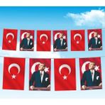 Özgüvenal Ipe Dizili Atatürk ve Türk Bayrağı 50 METRE50X75 cm - Renkli