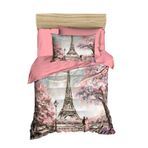 OZINCI %100 Pamuk Paris Nevresim Takımı, Eyfel Kulesi Temalı Çift Kişilik Yorgan/Nevresim Takımı, Pembe Yatak Takımı, Düz veya Lastikli Çarşaf Yok (3 Parça)