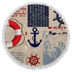 OZINCI 3D Baskı Çapa Pusula Miğfer Temalı Denizcilik Yuvarlak Plaj Havlusu, Plaj, Havuz, Yoga, Piknik vb. İçin Mükemmel, Türk Pamuklu Havlu, Büyük Boy Süper Yumuşak Emici Büyük Havlular 59 inç (Model