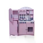Özka Hobi Ahşap ÖZKA HOBYY WOOD toys2 KAPAKLI BUZDOLAPLI MUTFAK tencere ve tava setli(PEMBE)