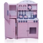 Özka Hobyy Wood Toys2 Kapaklı Buzdolaplı Mutfak Tencere ve Tava Setli(Pembe)