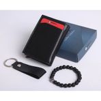 Ozka Leather Collection Kişiye Özel Yeni Trend Otomatik Mekanizmalı Cüzdan - Anahtarlık Ve Bileklik Hediyeli Siyah