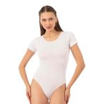 Özkan 0601 Kadın Pamuklu Yuvarlak Yaka Kısa Kollu Örme Çıtçıtlı Body - Beyaz