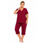 Özkan 1000-20 Kadın Bambu Kumaş Önü Patlı Dantelli Kısa Kollu Kapri Büyük Beden Pijama Takımı