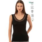 Özkan 22848 Kadın Modal Pamuklu Kalın Askılı V Yaka Tül Detaylı Atlet - 2XL - Siyah