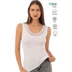 Özkan 22848 Kadın Modal Pamuklu Kalın Askılı V Yaka Tül Detaylı Atlet - 3XL - Beyaz