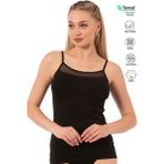 Özkan 26819 Kadın Pamuklu Modal Tül Detaylı İnce Askılı Atlet - Siyah - XL