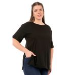 Özkan 27071 Kadın%100 Pamuklu Süprem Esnek Rahat Yuvarlak Yaka Yırtmaç Detaylı Büyük Beden Kısa Kollu T-shirt SİYAH