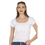 Özkan 27419 Kadın Pamuklu Rahat Kısa Kollu Süprem Kumaş Kare Yaka Crop T-Shirt BEYAZ