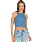 Özkan 27425 Kadın Pamuklu Kaşkorse Fitilli Halter Yaka Esnek Rahat Geniş Biyeli Crop Atlet Büstiyer - Mavi
