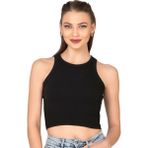 Özkan 27425 Kadın Pamuklu Kaşkorse Fitilli Halter Yaka Esnek Rahat Geniş Biyeli Crop Atlet Büstiyer - Siyah